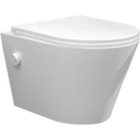 Wandcloset Wiesbaden Vesta | 52 cm | Rimless | Bidet functie-koud water | Incl.Toiletzitting | Keramiek | Mat wit