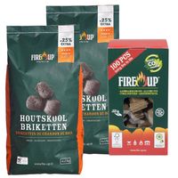 BBQ starterspakket - houtskool briketten 10 kilo - barbecue aanmaakblokjes 100x - Briketten