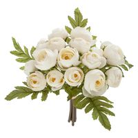 Atmosphera kunstbloemen boeket 18 mini camelia's wit 30 cm   - - thumbnail