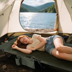 Ultraleichte Veldbed Campingbed met Zijzak Draagbaar Opklapbed 150 kg Draagvermogen Groen