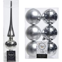 Kerstboom decoratie zilver piek en 6x kerstballen 8 cm