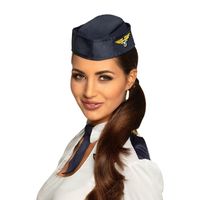 Boland Carnaval verkleed Stewardessen hoedje - blauw/goud - voor dames - Luchtvaart thema   -