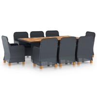 9-delige Tuinset met kussens poly rattan donkergrijs