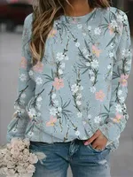 Floral Cotton Loose Raglan Sleeve Sweatshirt - thumbnail