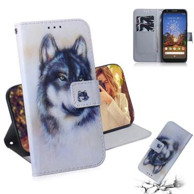 Schilderij patroon gekleurde tekening horizontale Flip lederen draagtas met houder & kaartsleuven & portemonnee voor Google pixel 3a XL (witte wolf)