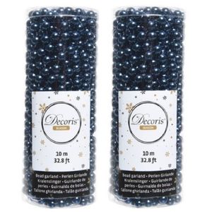 Kerst kralen guirlandes donkerblauw 10 meter kerstboom versiering/decoratie 2 stuks   -