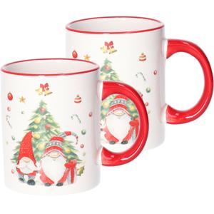 Kerst mokken - 2x - gnomes - 300 ml - keramiek - koffiemokken - cadeau - kerstbeker