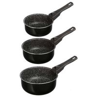 Steelpan/sauspan 3x stuks  - voor alle kookplaten - aluminium - zwart - 16/18/20 cm   -