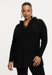 Yoek Tuniek flare met ruches | Zwart | Maat 46/48