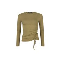 Lofty Manner ribgebreide T-shirt Lona met plooien groen - thumbnail