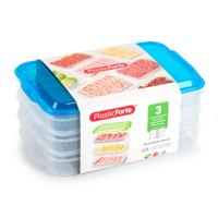 Vleeswaren bewaarbakjes - transparant/blauw - 24 x 16 x 10 cm - 3 lagen - broodbeleg vershouddoos