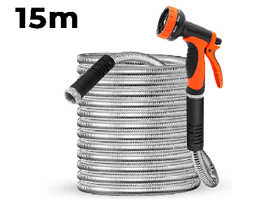FlinQ RVS Flexibele Tuinslang - 15 meter - Waterslang met Sproeikop