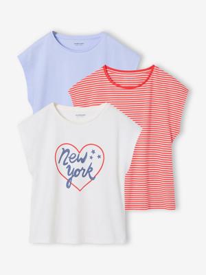 Set van 3 Basics meisjesshirts met korte mouwen bleekblauw