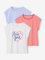 Set van 3 Basics meisjesshirts met korte mouwen bleekblauw