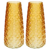 Bellatio Design Bloemenvaas - 2x - geel - glas - D10 x H21 cm - Vazen