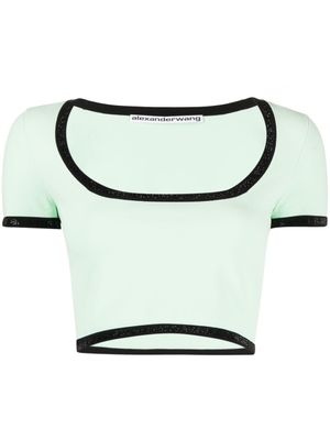Alexander Wang t-shirt crop à bords contrastants - Vert