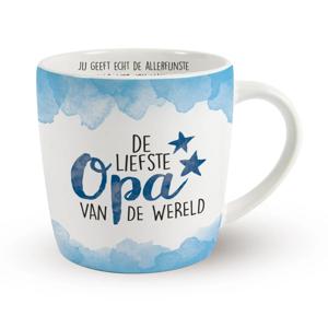 Cadeau koffie/thee mok opa - wit/blauw - lieve opa - porselein    -