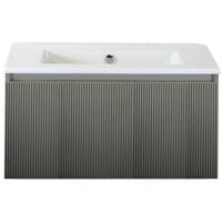 Frozen 3D Badmeubelset 80 cm - Greeplijst in Kleur - Petrol Mat - Keramische Wastafel Wit Zonder Kraangat