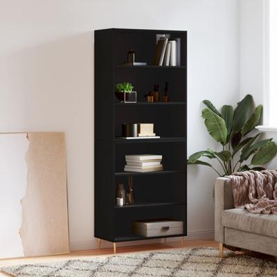 Hoge kast 69,5x32,5x180 cm bewerkt hout zwart