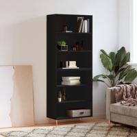 Hoge kast 69,5x32,5x180 cm bewerkt hout zwart