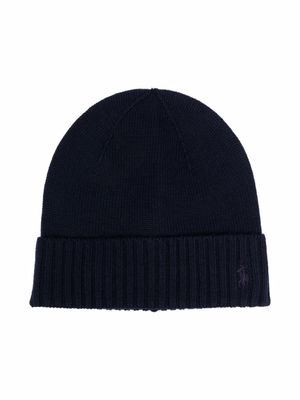 POLO RALPH LAUREN KIDS bonnet en laine à bords nervurés - Bleu