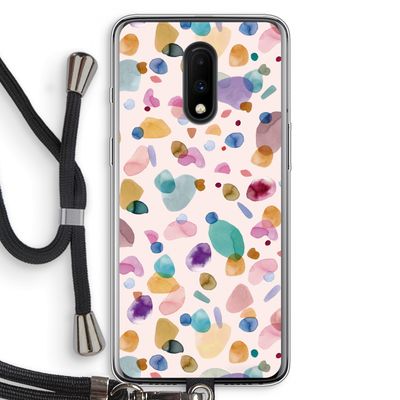 Terrazzo Memphis Pink: OnePlus 7 Transparant Hoesje met koord