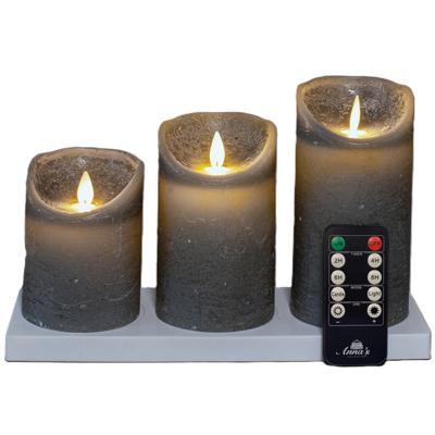 Anna's Collection Oplaadbare LED kaarsen - 3x - grijs - oplaadstation - stompkaarsen