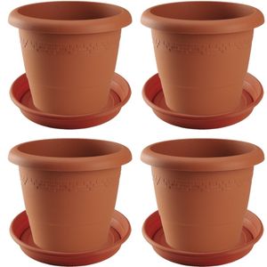 4x stuks bloempotten met onderschaal terra cotta rond diameter 40 cm