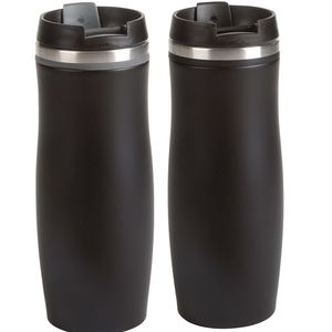 2x stuks isoleer/warmhoudbekers zwart en zwart/grijs kleur 400 ml