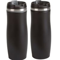 2x stuks isoleer/warmhoudbekers zwart en zwart/grijs kleur 400 ml - thumbnail