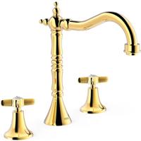 Wastafelkraan Tres Classic | Opbouw | Mengkraan | Standaard model | 2-hendels | Rond | 24 K goud glans
