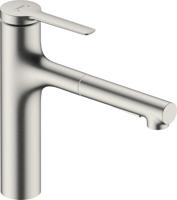Hansgrohe Zesis M33 ééngreeps keukenkraan 160 met metalen uittrekbare vuistdouche, 2jet, sBox, rvs look