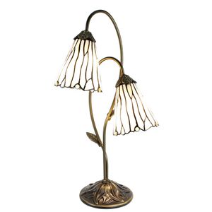 LumiLamp Tiffany Tafellamp 61 cm Bruin Wit Glas Tiffany Bureaulamp Bruin Tiffany Bureaulamp