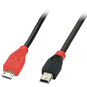 LINDY USB-kabel USB 2.0 USB-micro-B stekker, USB-mini-B stekker 0.50 m Zwart Met OTG-functie 31717
