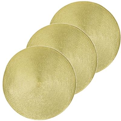 G. Wurm Placemat - 10x - rond - glimmend goud - 38 cm - geweven look - kunststof - decoratief - onde