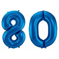 Cijfer 80 ballon blauw 86 cm - thumbnail