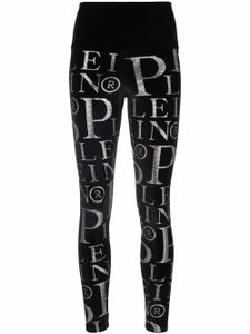 Philipp Plein legging taille-haute en velours à logo imprimé - Noir