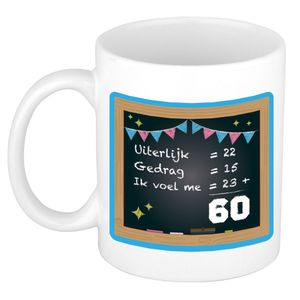 Verjaardag cadeau mok 60 jaar - blauw - rekenen - 300 ml - keramiek