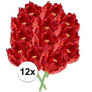 12x Rode tulp deluxe Kunstbloemen 25 cm