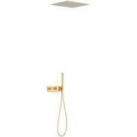 Regendouche set Tres B-System | Inbouw | Thermostaatkraan | 2-weg | Rechthoekig | 24k Goud mat