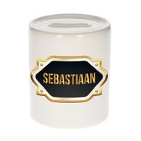 Naam cadeau spaarpot Sebastiaan met gouden embleem