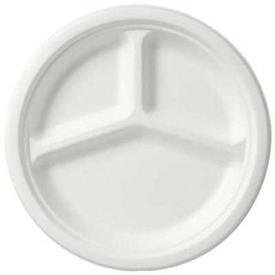 Wegwerp fondue/gourmet borden - 50x - 3-vaks - wit - D26 cm
