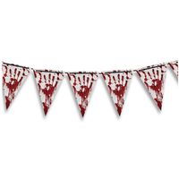 Halloween/horror thema vlaggenlijn - bloederige hand - kunststof - 400 cm - vlaggetjes versiering - Vlaggenlijnen