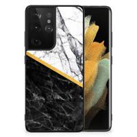 Samsung Galaxy S21 Ultra Marmeren Print Telefoonhoesje Marmer Wit Zwart - Origineel Cadeau Man