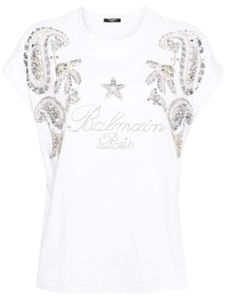 Balmain t-shirt en coton à ornements en cristal - Blanc