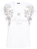 Balmain t-shirt en coton à ornements en cristal - Blanc