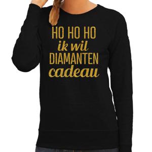 Foute kersttrui/sweater voor dames - Hohoho diamanten cadeau - zwart - glitter goud