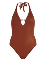 Karl Lagerfeld Signature glitter-embellished swimsuit - Rouge