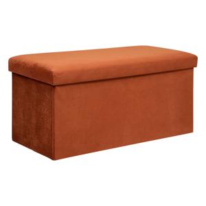 Poef/krukje/hocker Amber - Opvouwbare zit opslag box - fluweel Terracotta - 76 x 38 x 38 cm