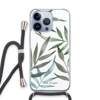 Tropical watercolor leaves: iPhone 13 Pro Transparant Hoesje met koord